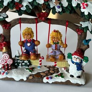VTG Jaimy Christmas figurine, movable children on swings, holiday decor